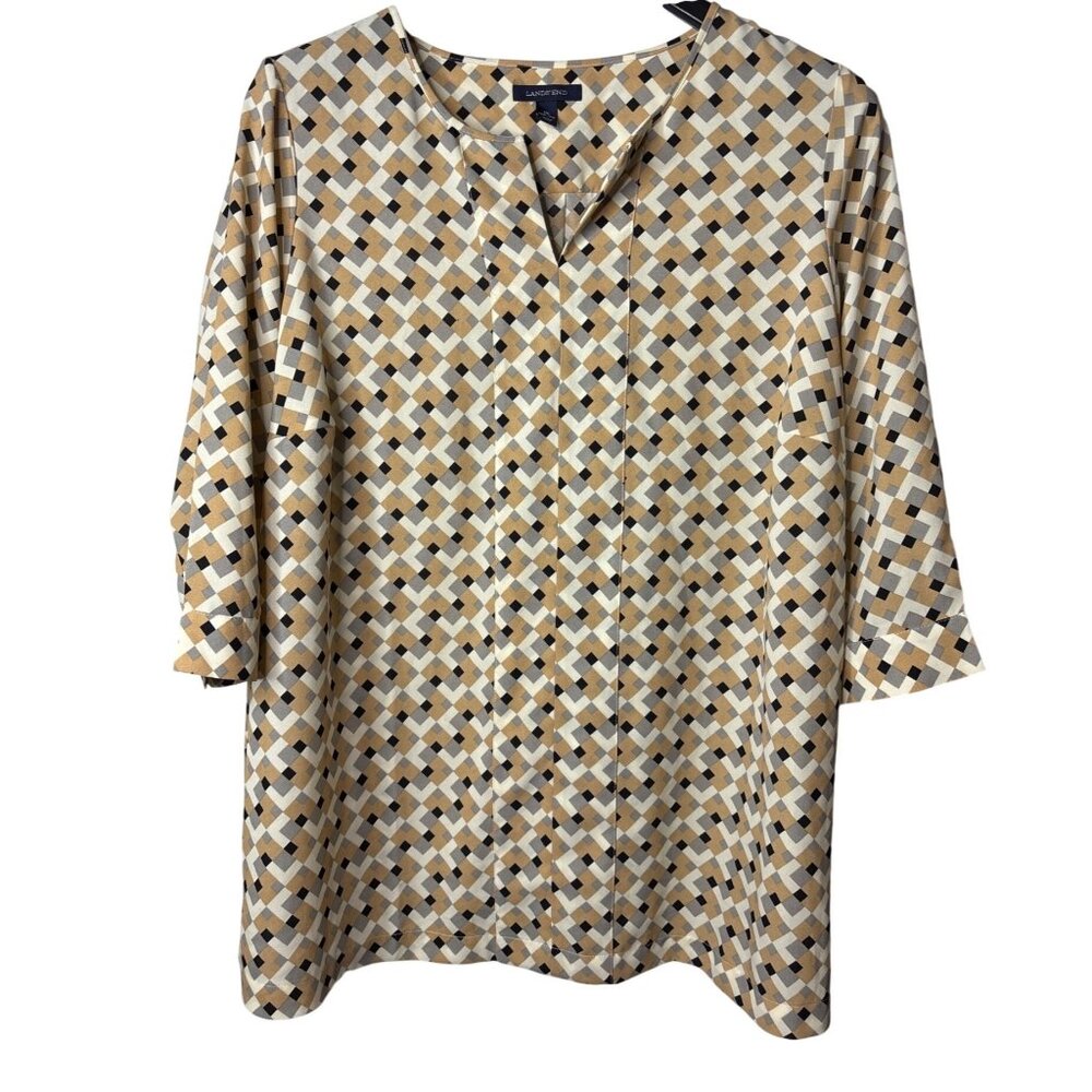 Lands' End Geometric Tunic Top in Tan, White & Black